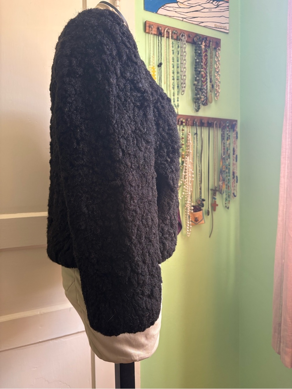 Black Faux Wool Fuzzy Textured Teddy Jacket - Picture 5 of 7